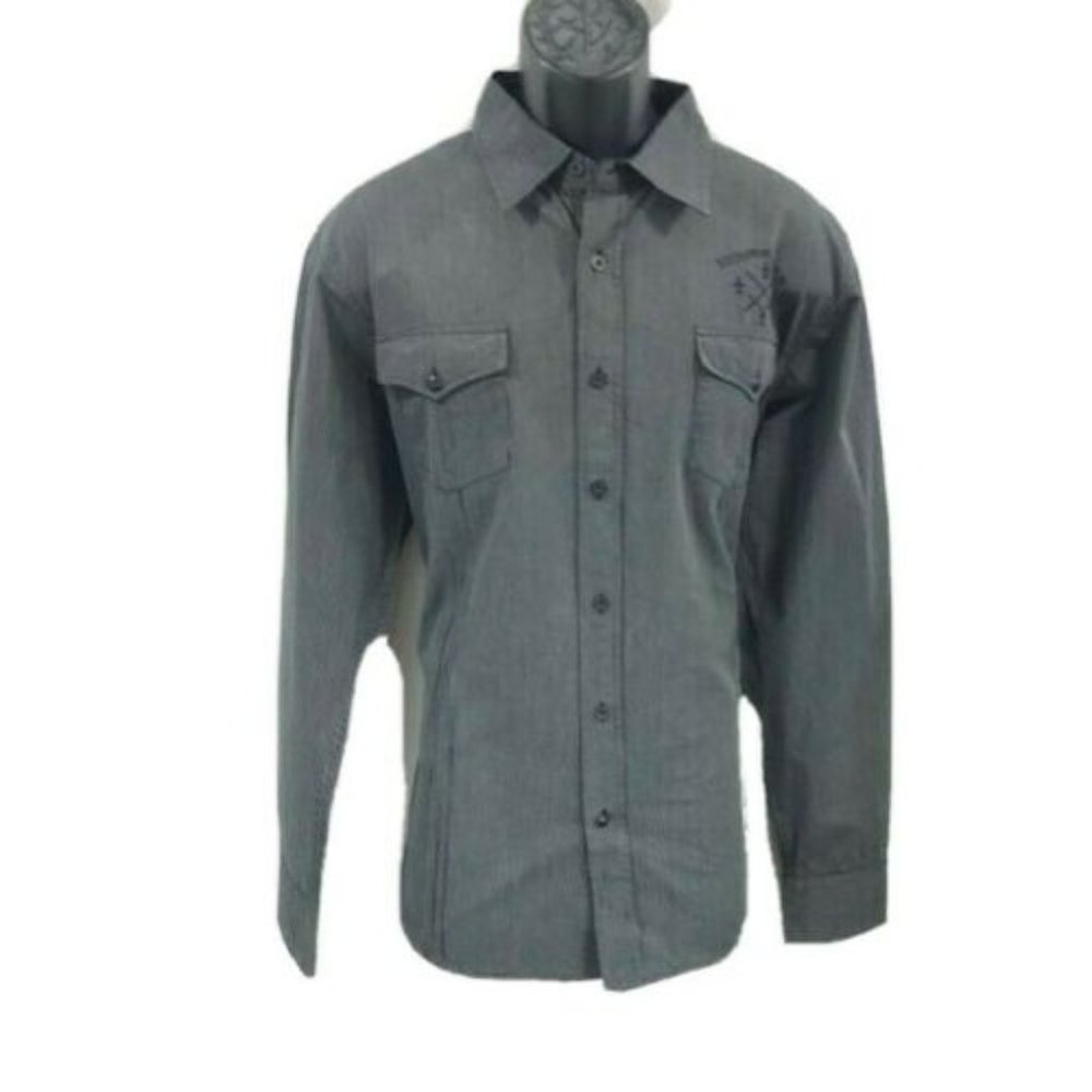 Indigo Star Shirt Button Down Shirt Long Sleeve Black Print on Back Men Size L